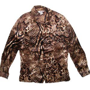 Bob Mackie Wearable Art Button Up Silk Top Size Large Animal Print